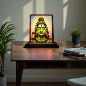 Car Desk/Table Top Lord Shiva Wooden Photo Stand 3x4 Inches, Compact & Stylish Spiritual Display For Car, Home & Office (Pack Of 1) (F15099)
