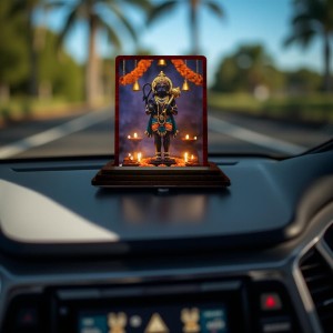 Car Desk/Table Top Lord Hanuman Wooden Photo Stand 3x4 Inches, Compact & Stylish Spiritual Display For Car, Home & Office (Pack Of 1) (F15057)