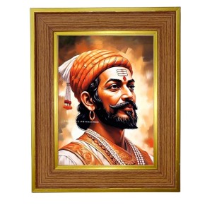 Chhatrapati Shivaji Maharaja Photo Frame 10x14 Inches-Brown Wooden Frame For Home, Office & Temple Decoration And Gifting (F6375)