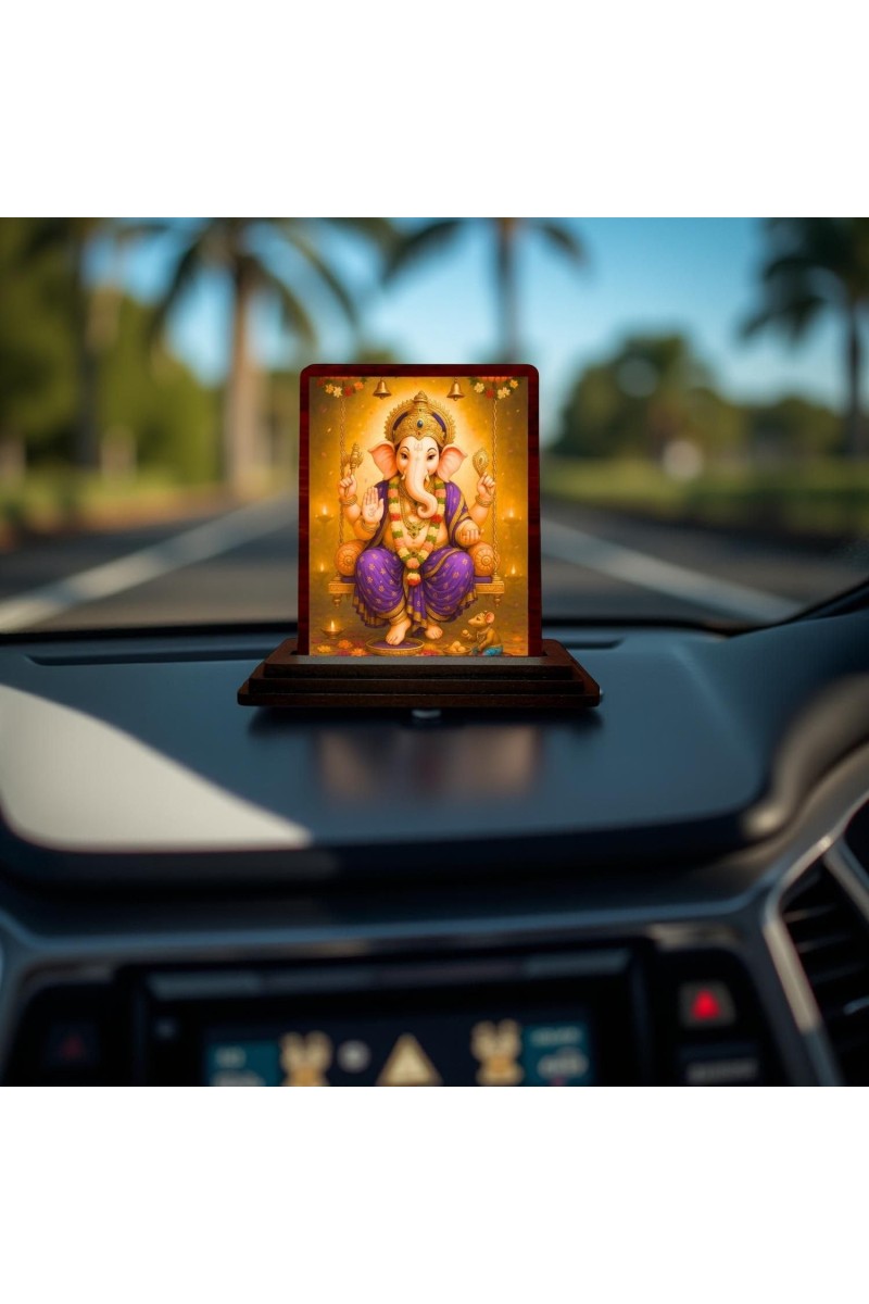 Car Desk/Table Top Lord Ganesha Wooden Photo Stand 3x4 Inches, Compact & Stylish Spiritual Display For Car, Home & Office (Pack Of 1) (F14513)