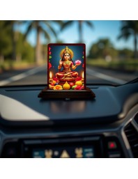 Car Desk/Table Top Maha Lakshmi Wooden Photo Stand 3x4 Inches, Compact & Stylish Spiritual Display For Car, Home & Office (Pack Of 1) (F14161)