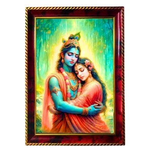Radha Krishna Love Photo Frame For Wall & Table | 7x9 Inch Golden Cherry Finish | Decorative Radha Krishna Love Photo Frame For Home, Office & Pooja Room (F11603)