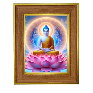 Lord Buddha Photo Frame 10x14 Inches-Brown Wooden Frame For Home, Office & Temple Decoration And Gifting (F6228)