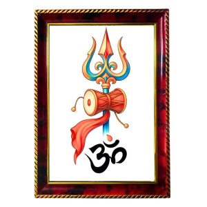 Om Symbol With Thrishul Photo Frame For Wall & Table | 7x9 Inch Golden Cherry Finish | Decorative Om Symbol With Thrishul Photo Frame For Home, Office & Pooja Room (F11670)