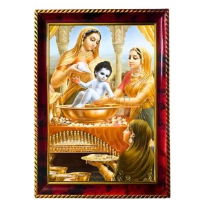 Shri Krishna Janmashtami Photo Frame For Wall & Table | 7x9 Inch Golden Cherry Finish | Decorative Shri Krishna Janmashtami Photo Frame For Home, Office & Pooja Room (F11355)