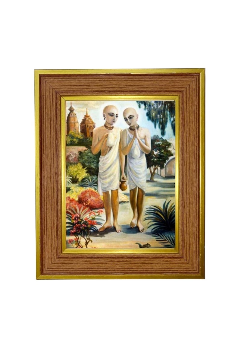 Gourangaa Mahaprabhu And Nityananda Mahaprabhu. Photo Frame 18x22 Inches-Brown Wooden Frame For Home, Office & Temple Decoration And Gifting (F6416)