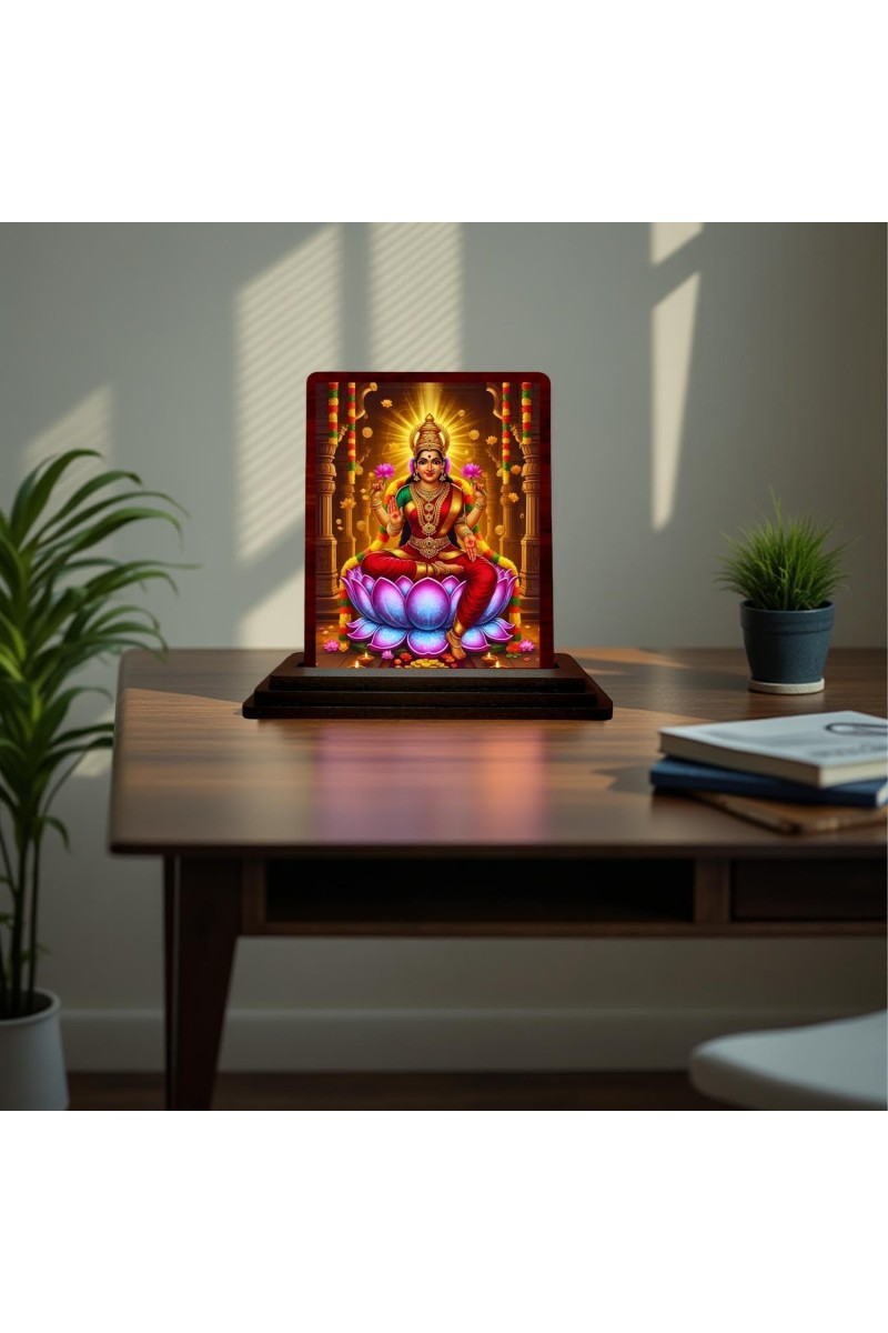Car Desk/Table Top Maa Laxmi Wooden Photo Stand 3x4 Inches, Compact & Stylish Spiritual Display For Car, Home & Office (Pack Of 1) (F15085)