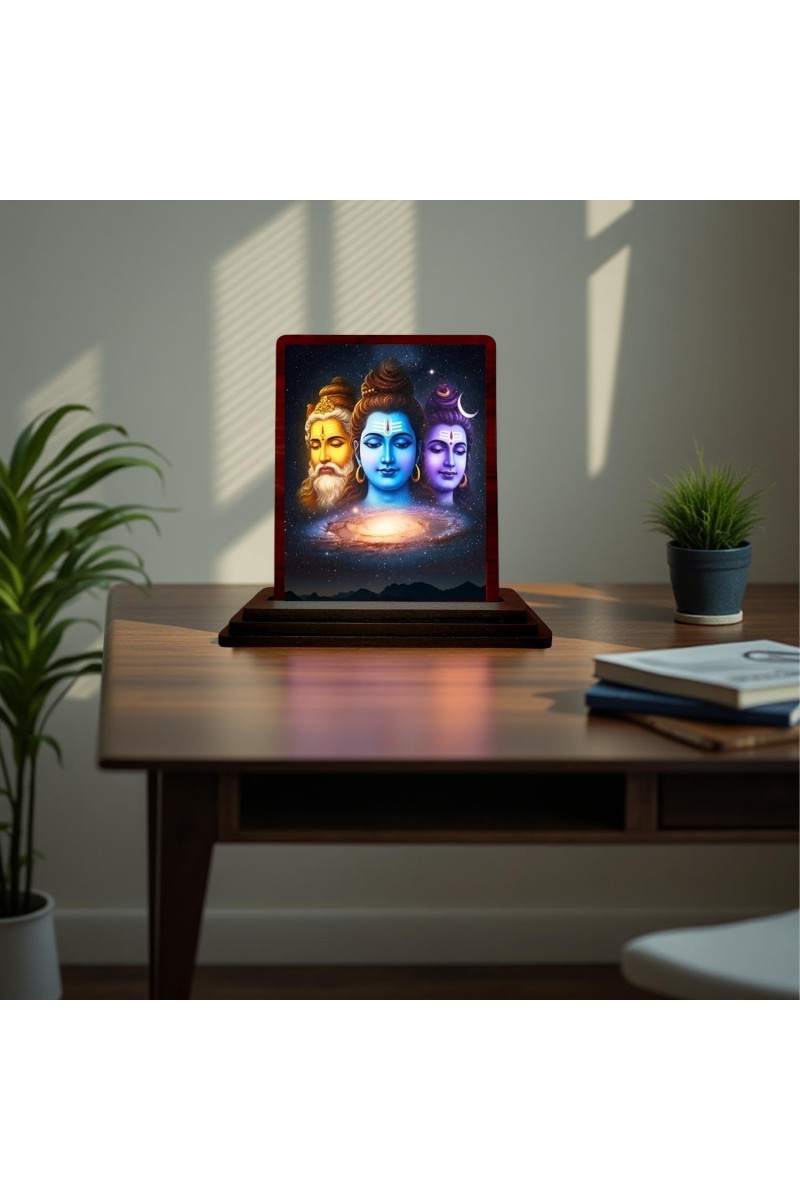 Car Desk/Table Top Lord Shiva Wooden Photo Stand 3x4 Inches, Compact & Stylish Spiritual Display For Car, Home & Office (Pack Of 1) (F15081)