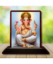 Car Desk/Table Top Lord Ganesha Wooden Photo Stand 3x4 Inches, Compact & Stylish Spiritual Display For Car, Home & Office (Pack Of 1) (F15162)