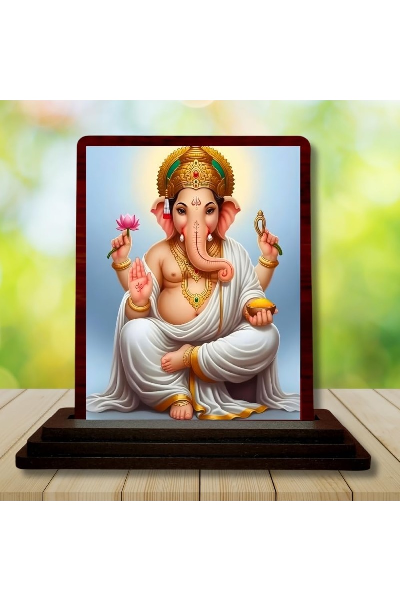Car Desk/Table Top Lord Ganesha Wooden Photo Stand 3x4 Inches, Compact & Stylish Spiritual Display For Car, Home & Office (Pack Of 1) (F15162)