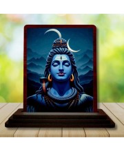 Car Desk/Table Top Lord Shiva Wooden Photo Stand 3x4 Inches, Compact & Stylish Spiritual Display For Car, Home & Office (Pack Of 1) (F15154)