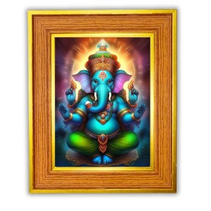 Lord Ganeshaa Photo Frame 10x14 Inches-Brown Wooden Frame For Home, Office & Temple Decoration And Gifting (F6494)