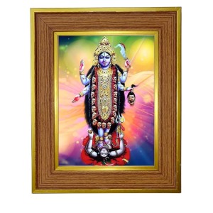 Kali Maa Photo Frame 10x14 Inches-Brown Wooden Frame For Home, Office & Temple Decoration And Gifting (F6293)