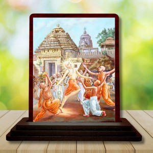 Car Desk/Table Top Lord Chaitanya Mahaprabhu Wooden Photo Stand 3x4 Inches, Compact & Stylish Spiritual Display For Car, Home & Office (Pack Of 1) (F14585)