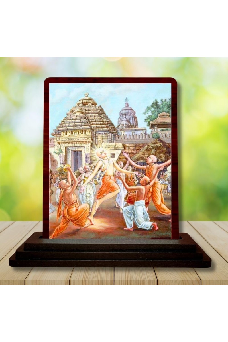 Car Desk/Table Top Lord Chaitanya Mahaprabhu Wooden Photo Stand 3x4 Inches, Compact & Stylish Spiritual Display For Car, Home & Office (Pack Of 1) (F14585)