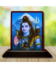 Car Desk/Table Top Lord Shiva Wooden Photo Stand 3x4 Inches, Compact & Stylish Spiritual Display For Car, Home & Office (Pack Of 1) (F15101)