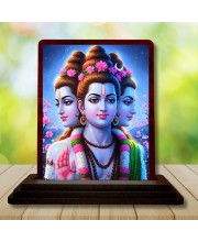 Car Desk/Table Top Lord Dattatreya Wooden Photo Stand 3x4 Inches, Compact & Stylish Spiritual Display For Car, Home & Office (Pack Of 1) (F14164)