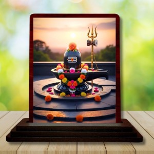 Car Desk/Table Top Shiva Lingam Wooden Photo Stand 3x4 Inches, Compact & Stylish Spiritual Display For Car, Home & Office (Pack Of 1) (F14608)