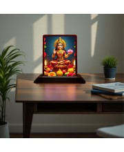 Car Desk/Table Top Maa Laxmi Wooden Photo Stand 3x4 Inches, Compact & Stylish Spiritual Display For Car, Home & Office (Pack Of 1) (F15079)