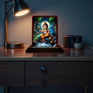 Car Desk/Table Top Lord Murugan Wooden Photo Stand 3x4 Inches, Compact & Stylish Spiritual Display For Car, Home & Office (Pack Of 1) (F14314)