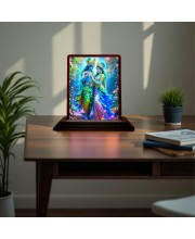 Car Desk/Table Top Lord Radha Krishna Wooden Photo Stand 3x4 Inches, Compact & Stylish Spiritual Display For Car, Home & Office (Pack Of 1) (F15127)