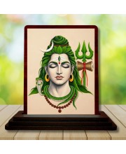 Car Desk/Table Top Lord Shiva Wooden Photo Stand 3x4 Inches, Compact & Stylish Spiritual Display For Car, Home & Office (Pack Of 1) (F15116)