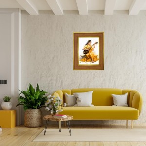 Goddess Saraswati, Photo Frame 10x14 Inches-Brown Wooden Frame For Home, Office & Temple Decoration And Gifting (F6419)