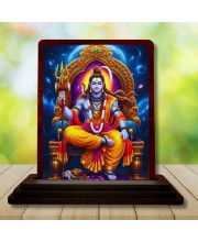 Car Desk/Table Top Lord Shiva Wooden Photo Stand 3x4 Inches, Compact & Stylish Spiritual Display For Car, Home & Office (Pack Of 1) (F14184)