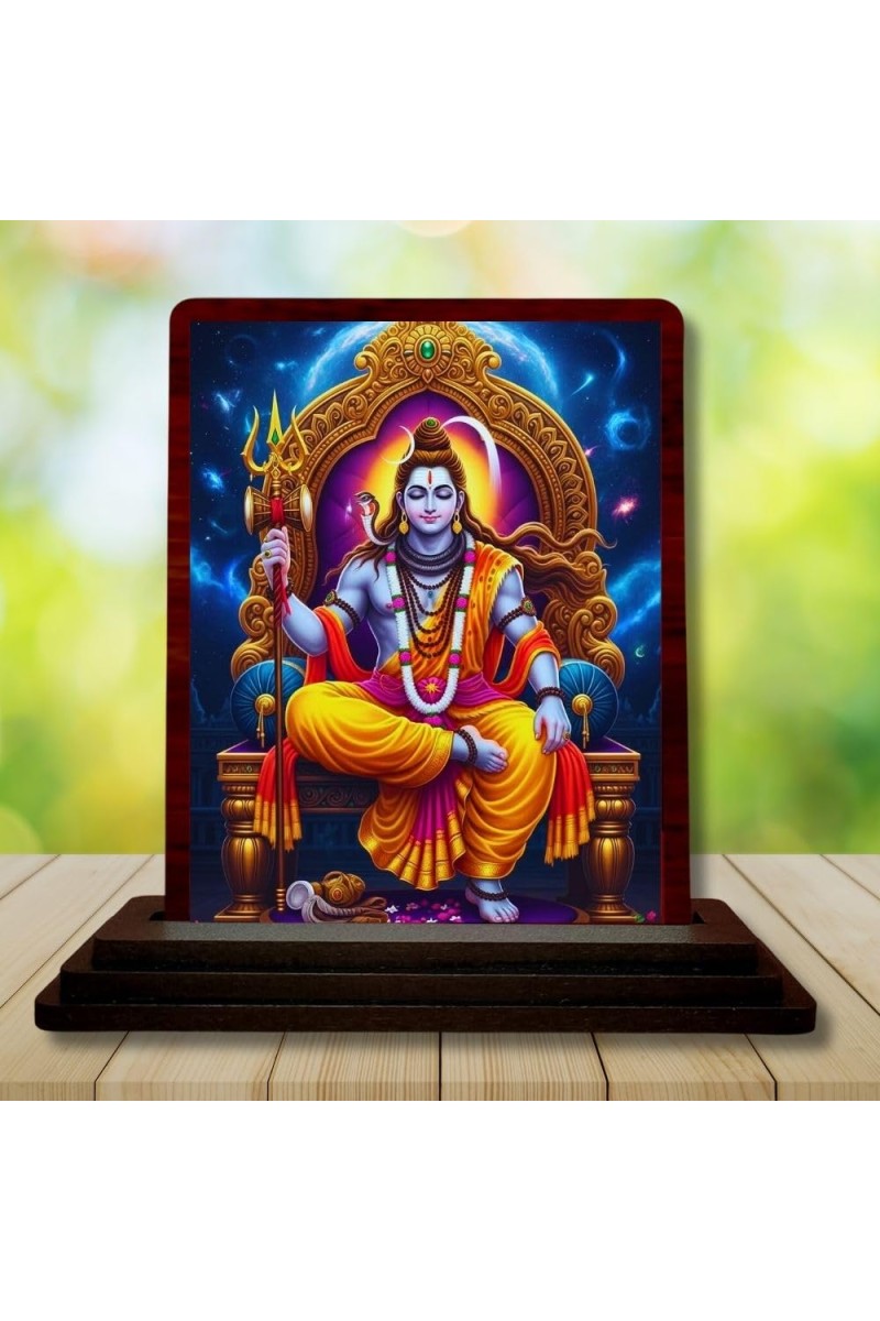 Car Desk/Table Top Lord Shiva Wooden Photo Stand 3x4 Inches, Compact & Stylish Spiritual Display For Car, Home & Office (Pack Of 1) (F14184)