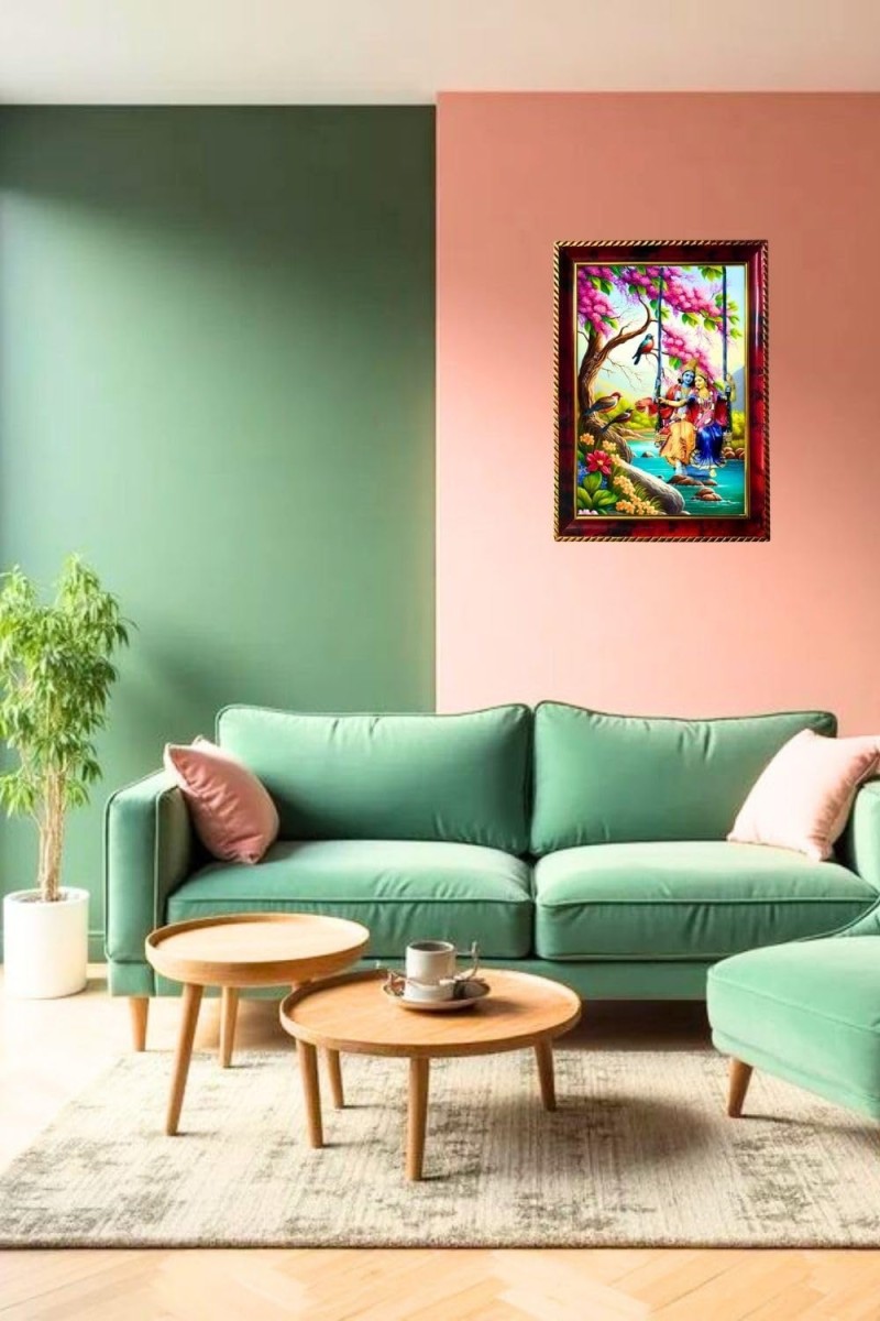 Radha Krishna Photo Frame For Wall & Table | 7x9 Inch Golden Cherry Finish | Decorative Radha Krishna Photo Frame For Home, Office & Pooja Room (F11862)