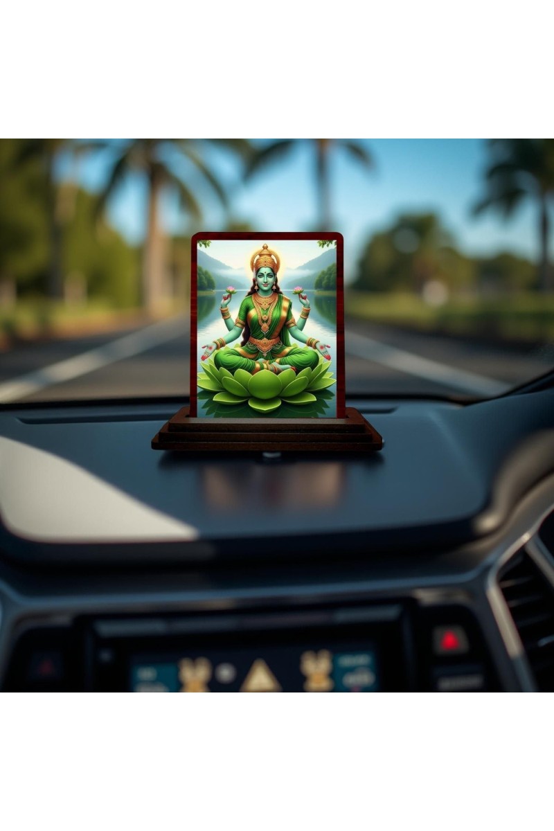 Car Desk/Table Top Goddess Lakshmi Wooden Photo Stand 3x4 Inches, Compact & Stylish Spiritual Display For Car, Home & Office (Pack Of 1) (F14237)
