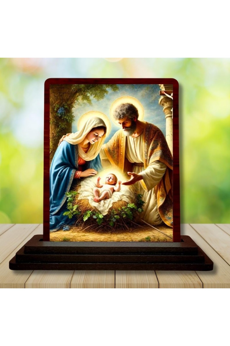 Car Desk/Table Top Jesus Child Wooden Photo Stand 3x4 Inches, Compact & Stylish Spiritual Display For Car, Home & Office (Pack Of 1) (F14502)