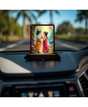 Car Desk/Table Top Radha Krishna Wooden Photo Stand 3x4 Inches, Compact & Stylish Spiritual Display For Car, Home & Office (Pack Of 1) (F14381)