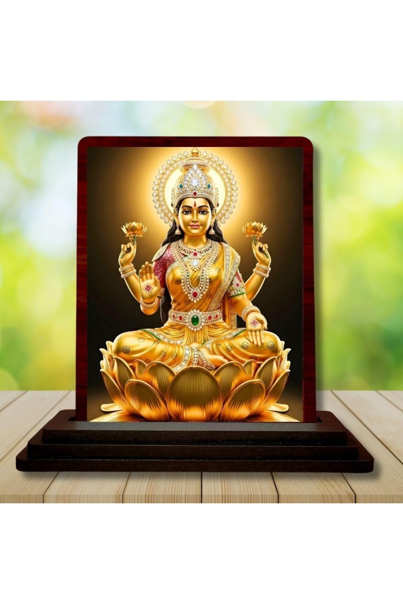 Car Desk/Table Top Goddess Lakshmi Wooden Photo Stand 3x4 Inches, Compact & Stylish Spiritual Display For Car, Home & Office (Pack Of 1) (F14456)