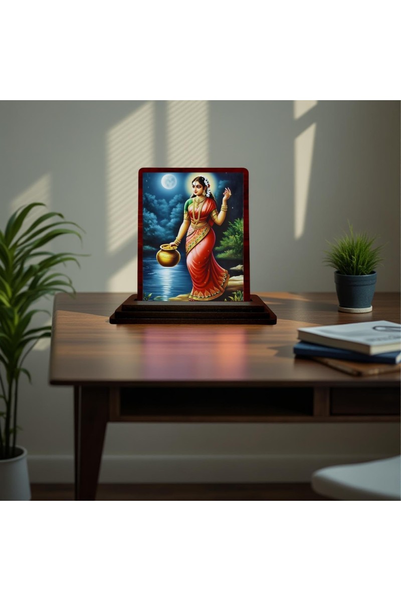 Car Desk/Table Top Radha Wooden Photo Stand 3x4 Inches, Compact & Stylish Spiritual Display For Car, Home & Office (Pack Of 1) (F15133)