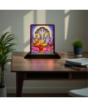 Car Desk/Table Top Lord Vishnu Laxmi Wooden Photo Stand 3x4 Inches, Compact & Stylish Spiritual Display For Car, Home & Office (Pack Of 1) (F15132)