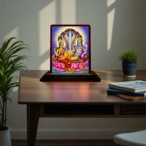 Car Desk/Table Top Lord Vishnu Laxmi Wooden Photo Stand 3x4 Inches, Compact & Stylish Spiritual Display For Car, Home & Office (Pack Of 1) (F15132) Car Desk/Table Top Lord Vishnu Laxmi Wooden Photo Stand 3x4 Inches, Compact & Stylish Spiritual Display For Car, Home & Office (Pack Of 1) (F15132)
