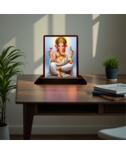 Car Desk/Table Top Lord Ganesha Wooden Photo Stand 3x4 Inches, Compact & Stylish Spiritual Display For Car, Home & Office (Pack Of 1) (F15162)