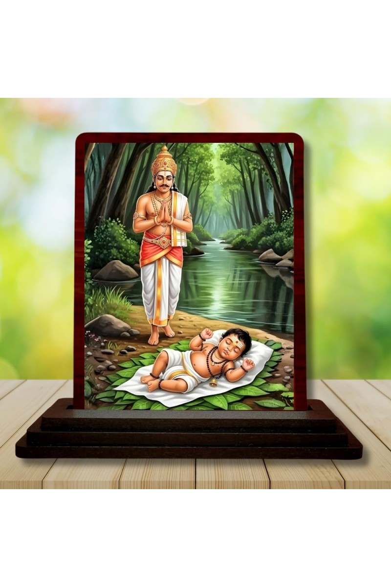 Car Desk/Table Top Lord Nilkanth Varni Swaminarayan Wooden Photo Stand 3x4 Inches, Compact & Stylish Spiritual Display For Car, Home & Office (Pack Of 1) (F15150)