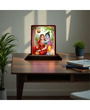 Car Desk/Table Top Lord Radha Krishna Wooden Photo Stand 3x4 Inches, Compact & Stylish Spiritual Display For Car, Home & Office (Pack Of 1) (F15170)