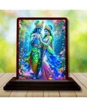 Car Desk/Table Top Radha Krishna Wooden Photo Stand 3x4 Inches, Compact & Stylish Spiritual Display For Car, Home & Office (Pack Of 1) (F14229)