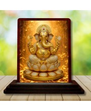 Car Desk/Table Top Lord Ganesha Wooden Photo Stand 3x4 Inches, Compact & Stylish Spiritual Display For Car, Home & Office (Pack Of 1) (F14171)