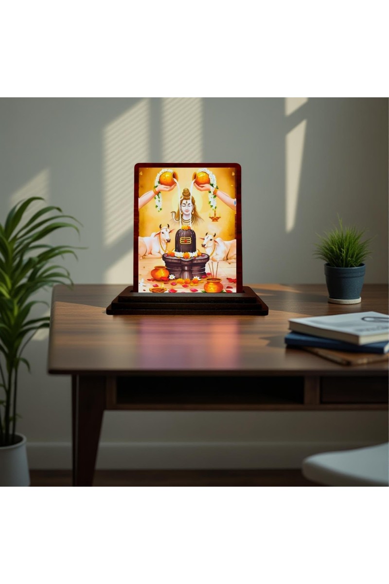 Car Desk/Table Top Lord Shiva Wooden Photo Stand 3x4 Inches, Compact & Stylish Spiritual Display For Car, Home & Office (Pack Of 1) (F15103)