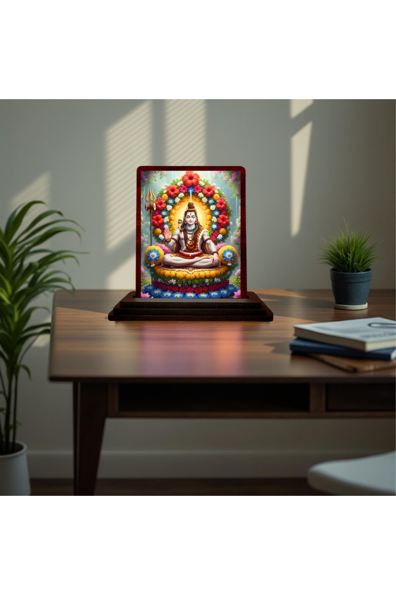 Car Desk/Table Top Lordv Shiva Wooden Photo Stand 3x4 Inches, Compact & Stylish Spiritual Display For Car, Home & Office (Pack Of 1) (F15167)