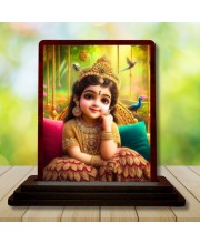 Car Desk/Table Top Cute Radha Wooden Photo Stand 3x4 Inches, Compact & Stylish Spiritual Display For Car, Home & Office (Pack Of 1) (F14461)