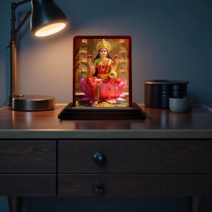 Car Desk/Table Top Goddess Lakshmi Wooden Photo Stand 3x4 Inches, Compact & Stylish Spiritual Display For Car, Home & Office (Pack Of 1) (F14152)