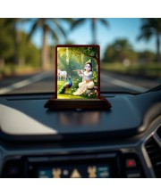 Car Desk/Table Top Lord Krishna Wooden Photo Stand 3x4 Inches, Compact & Stylish Spiritual Display For Car, Home & Office (Pack Of 1) (F14515)