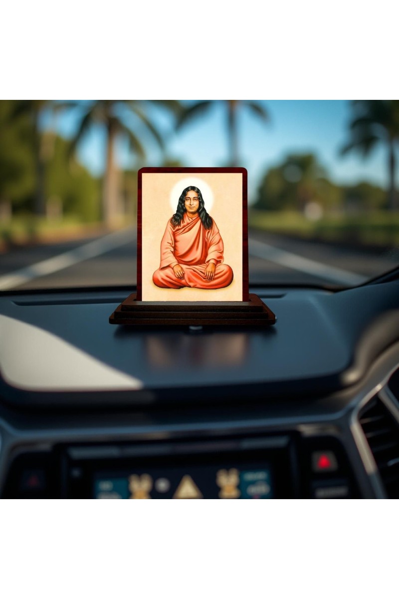 Car Desk/Table Top Paramahamsa Yogananda Wooden Photo Stand 3x4 Inches, Compact & Stylish Spiritual Display For Car, Home & Office (Pack Of 1) (F14477)