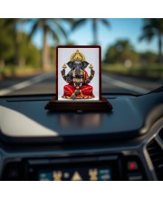 Car Desk/Table Top Lord Ganesha Wooden Photo Stand 3x4 Inches, Compact & Stylish Spiritual Display For Car, Home & Office (Pack Of 1) (F14284)