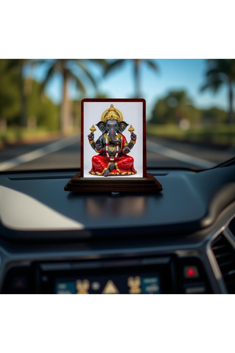 Car Desk/Table Top Lord Ganesha Wooden Photo Stand 3x4 Inches, Compact & Stylish Spiritual Display For Car, Home & Office (Pack Of 1) (F14284)